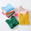 For the autumn and winter of 2025, Korean-style girls' candy long-sleeved base layer, versatile candy basic boys' round-neck brushed T-shirt Specification image
